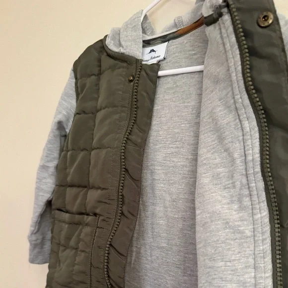 Tommy Bahama Kids Boys Quilted Jacket with Sleeves Size 2T Olive Green and Grey - Picture 9 of 10